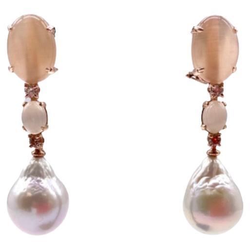 Chandelier Earrings, Pearls and Diamonds Pink Gold