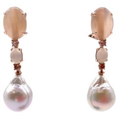 Chandelier-Ohrringe, Perlen und Diamanten aus Roségold