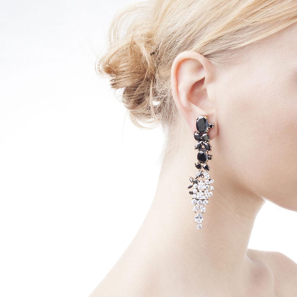 Contemporary Chandelier earrings with black and white optical zircons from IOSSELLIANI For Sale