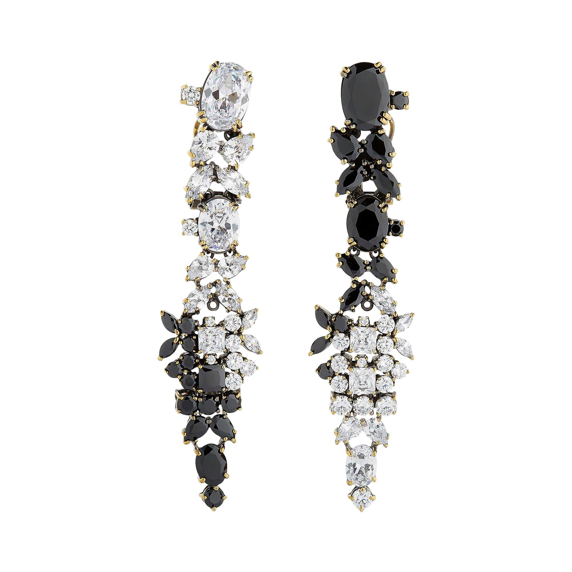 Chandelier earrings with black and white optical zircons from IOSSELLIANI For Sale