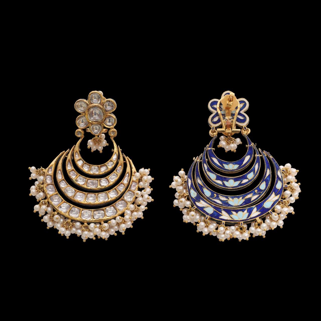 Uncut Chandelier Earrings with Diamond and Intricate Enamel Handcrafted in 18K Gold For Sale