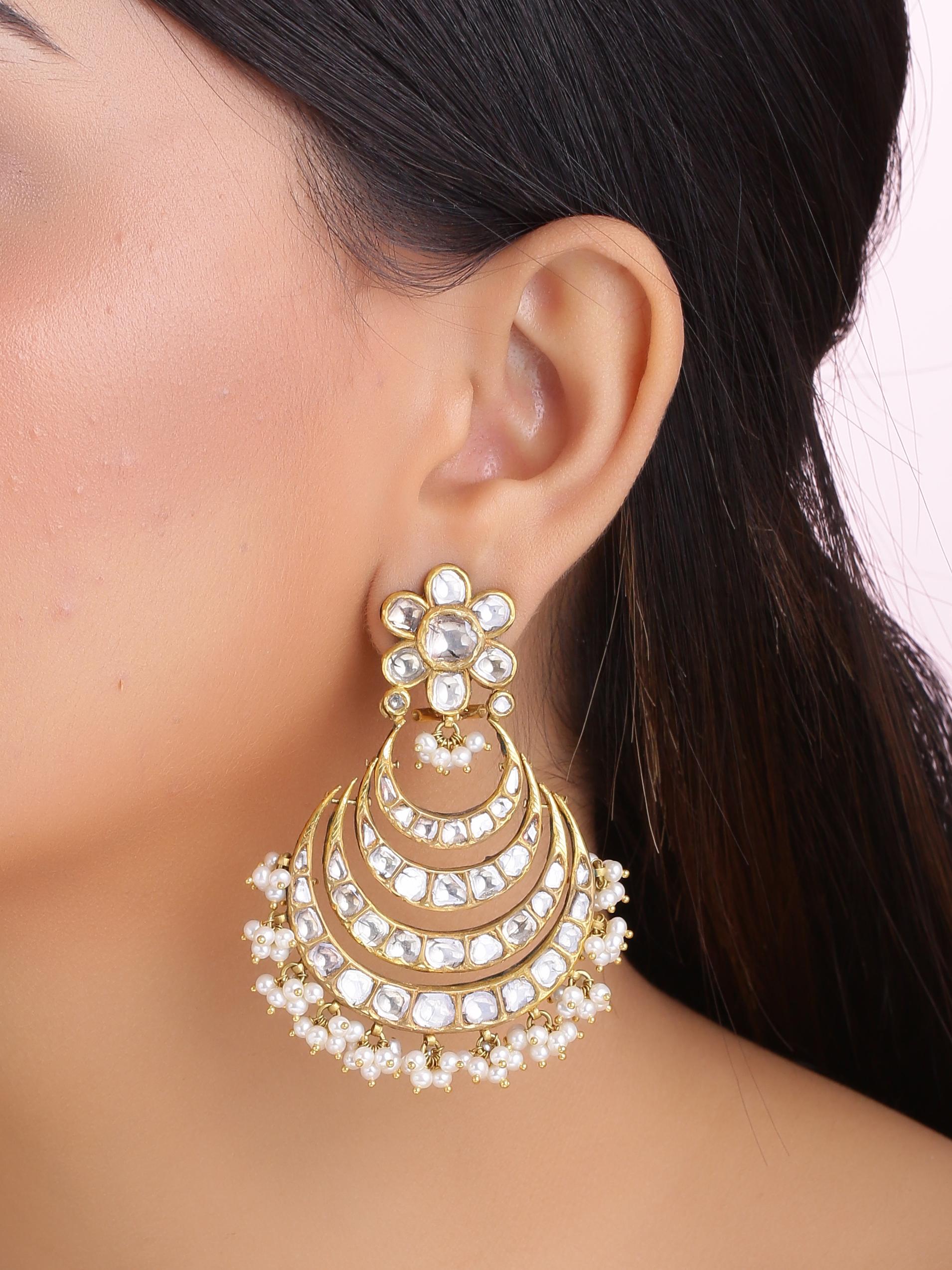 Women's Chandelier Earrings with Diamond and Intricate Enamel Handcrafted in 18K Gold For Sale