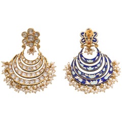 Chandelier Earrings with Diamond and Intricate Enamel Handcrafted in 18K Gold