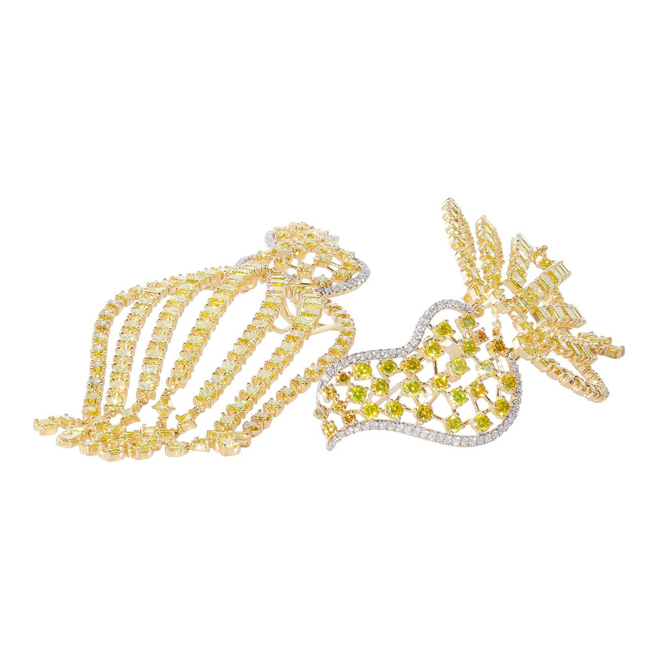 Chandelier Earrings with Fancy Yellow Princess Cut Diamonds.  D20.24ct.t.w. For Sale 1