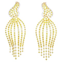 Chandelier Earrings with Fancy Yellow Princess Cut Diamonds.  D20.24ct.t.w.