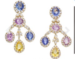 Chandelier Earrings With Natural No Heat Sapphires In Gold.