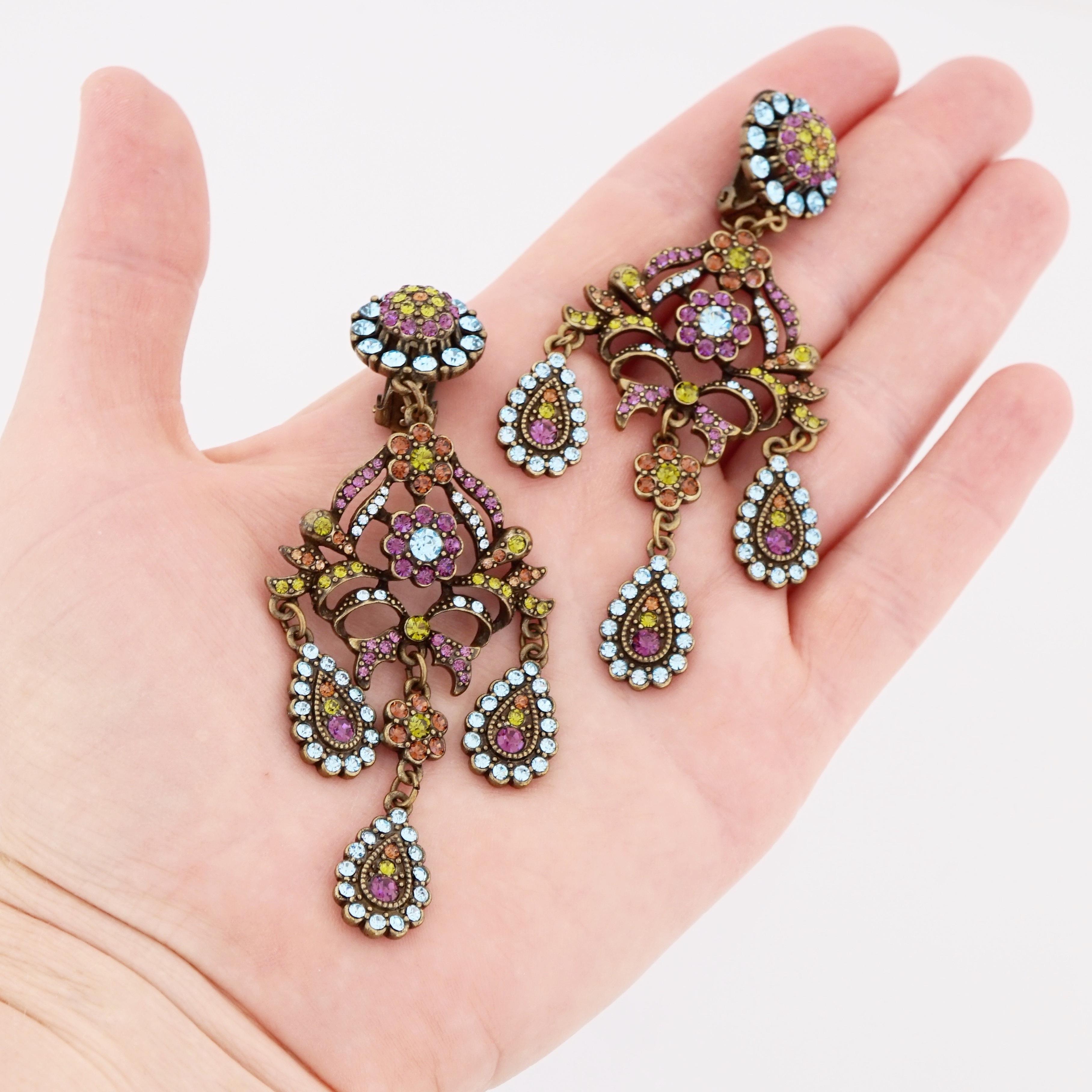 floral motif chandelier earrings diamond