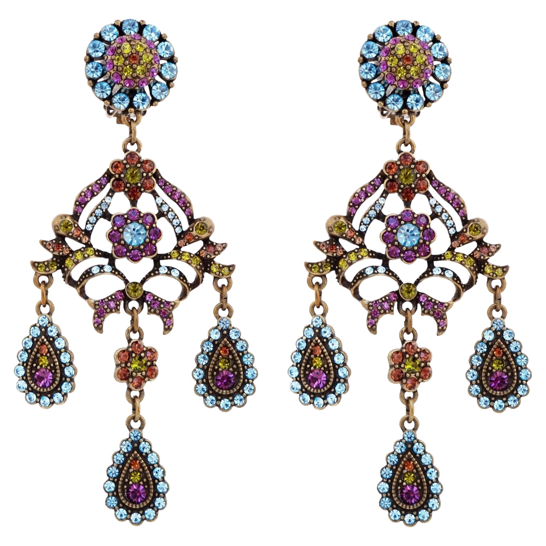 Chandelier Earrings With Swarovski Crystal Floral Motif By Heidi Daus For Sale