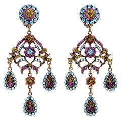 Vintage Chandelier Earrings With Swarovski Crystal Floral Motif By Heidi Daus