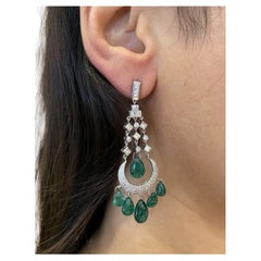 Chandelier Emerald Briolettes & Diamond Drop Earrings in Platinum