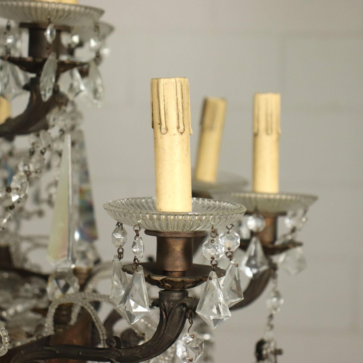 Chandelier Empire Style Glass Bronze Italy 20th Century In Fair Condition In Milano, IT