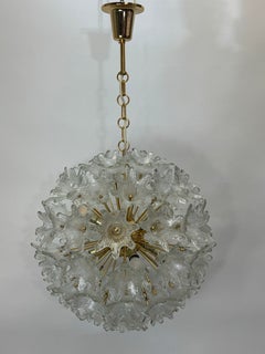 Lampadario "Esprit" in vetro soffiato a mano di Murano e ottone dorato, anni '70