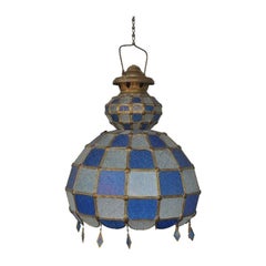 Chandelier Faceted White and Blue Glass 1900