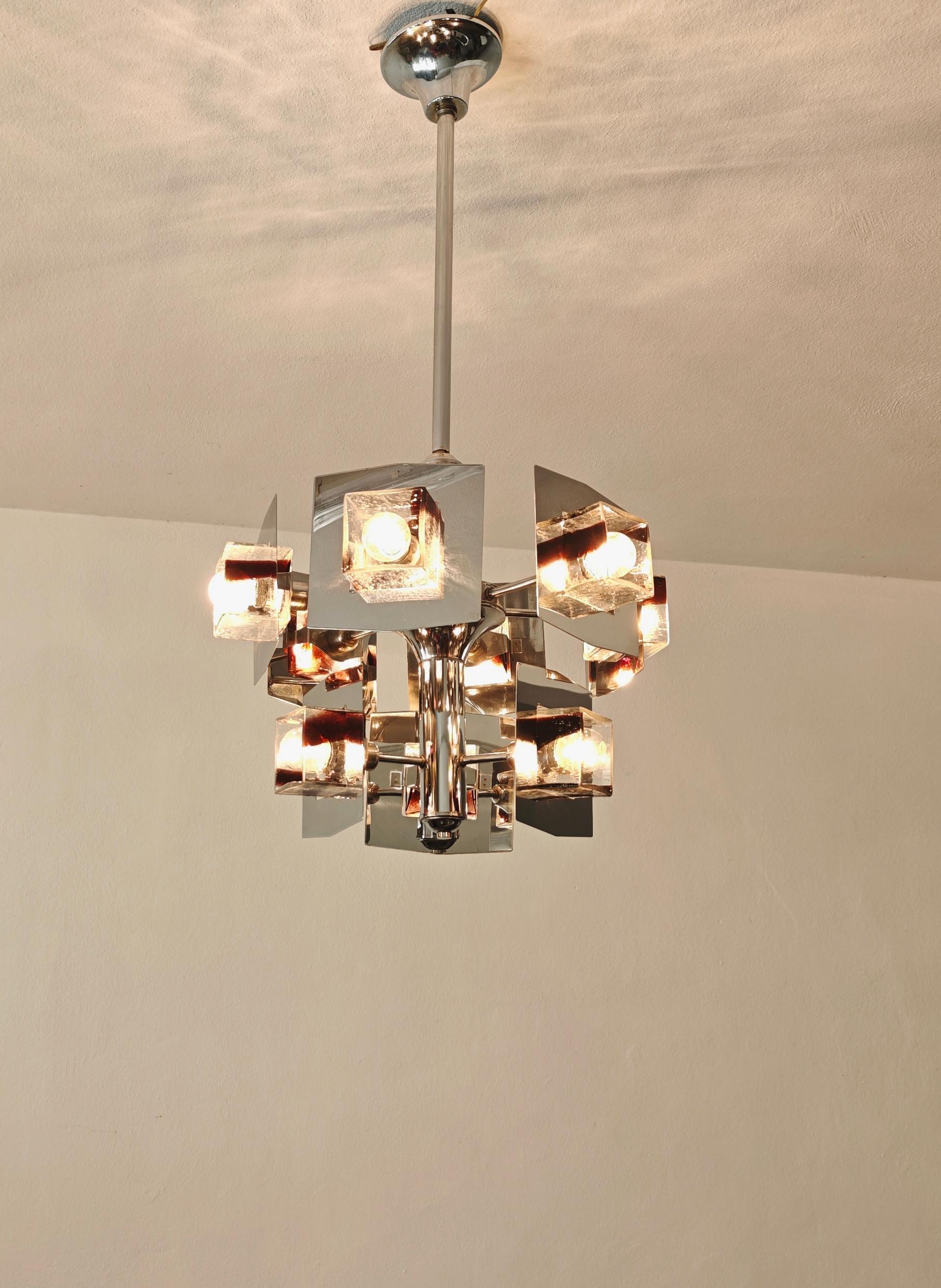 Kronleuchter Gaetano Sciolari Chrom und Glas Italienisches Design der Jahrhundertmitte 1960/70er Jahre im Angebot 8