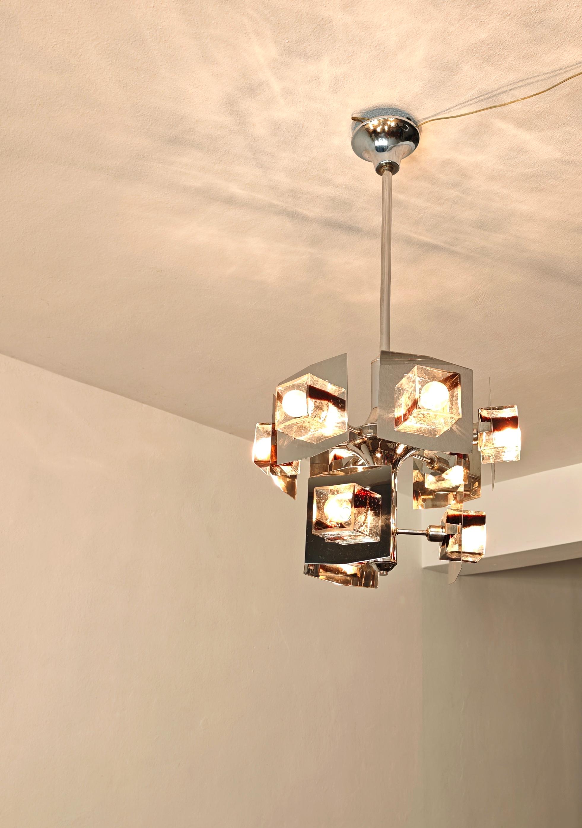 Kronleuchter Gaetano Sciolari Chrom und Glas Italienisches Design der Jahrhundertmitte 1960/70er Jahre im Angebot 9