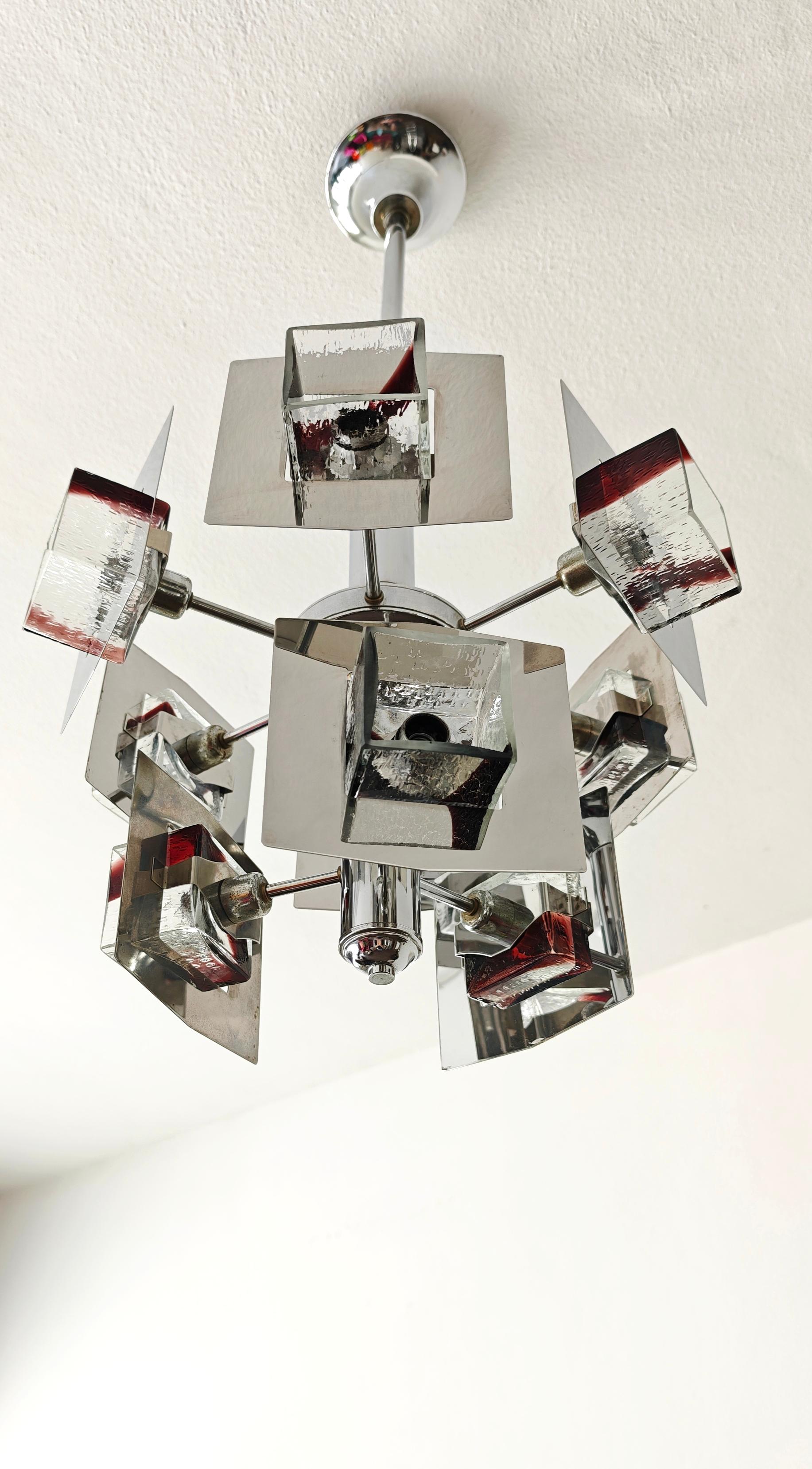 Kronleuchter Gaetano Sciolari Chrom und Glas Italienisches Design der Jahrhundertmitte 1960/70er Jahre im Angebot 10