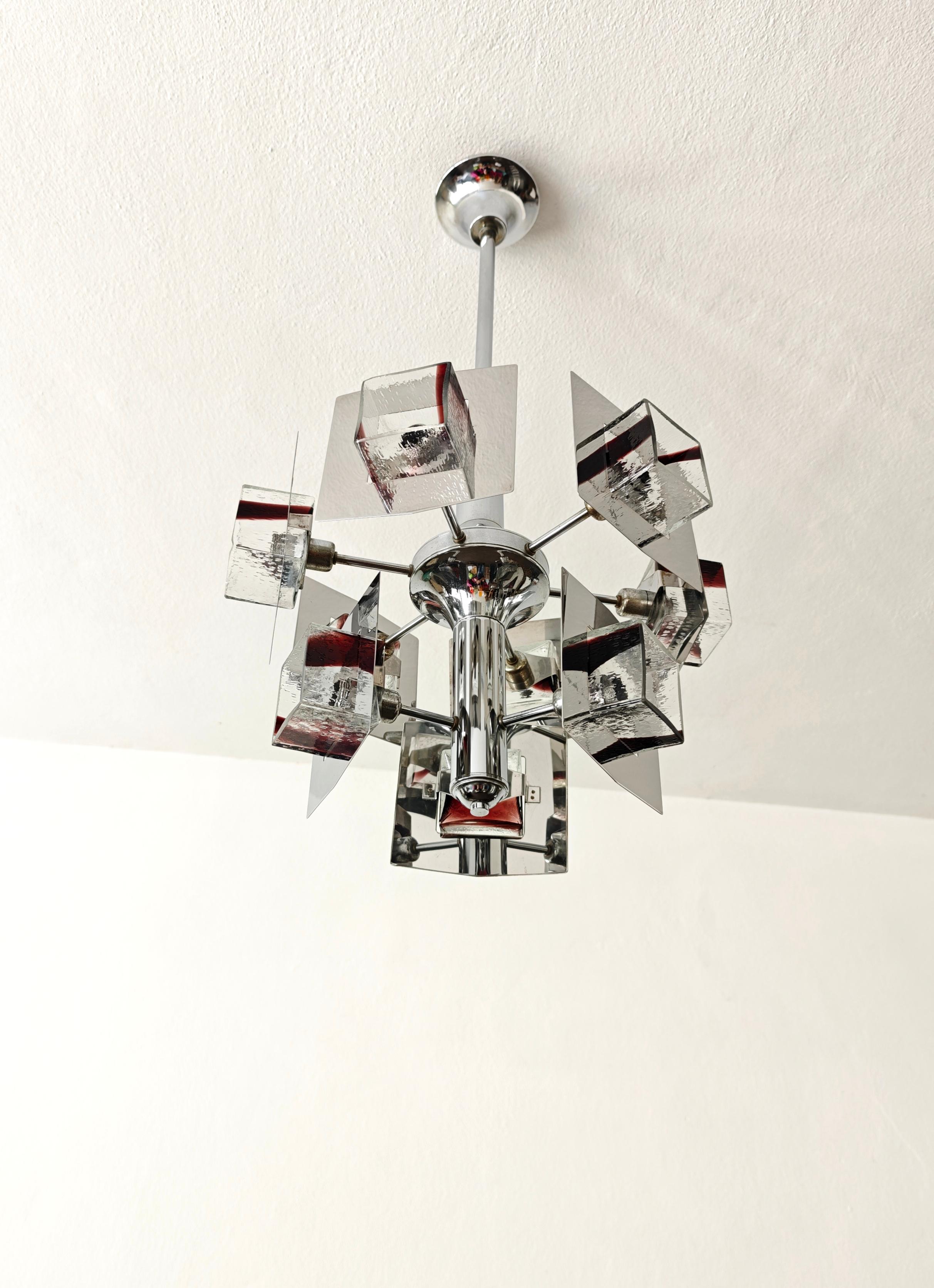 Kronleuchter Gaetano Sciolari Chrom und Glas Italienisches Design der Jahrhundertmitte 1960/70er Jahre im Angebot 2