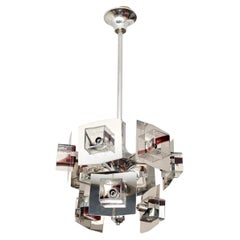 Chandelier Gaetano Sciolari Chrome and Glass Mid-Century Italian Design 1960/70s