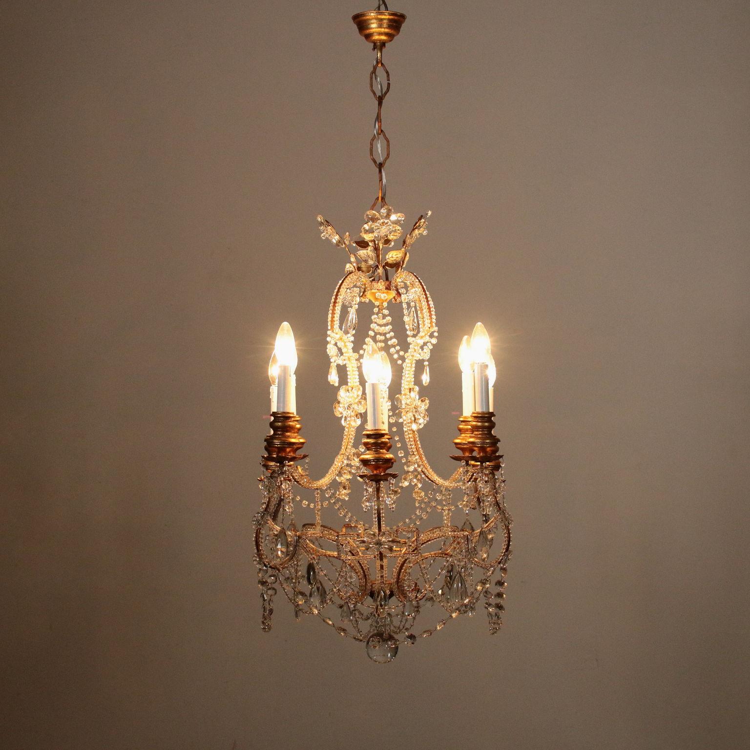 Other Chandelier Gilded Wood Glass, Italy, 20th Century