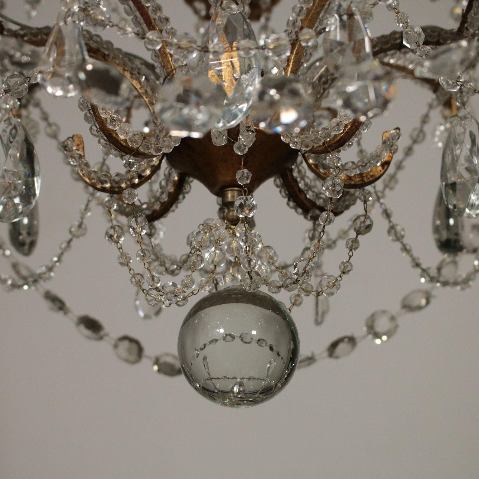 Chandelier Gilded Wood Glass, Italy, 20th Century In Good Condition In Milano, IT