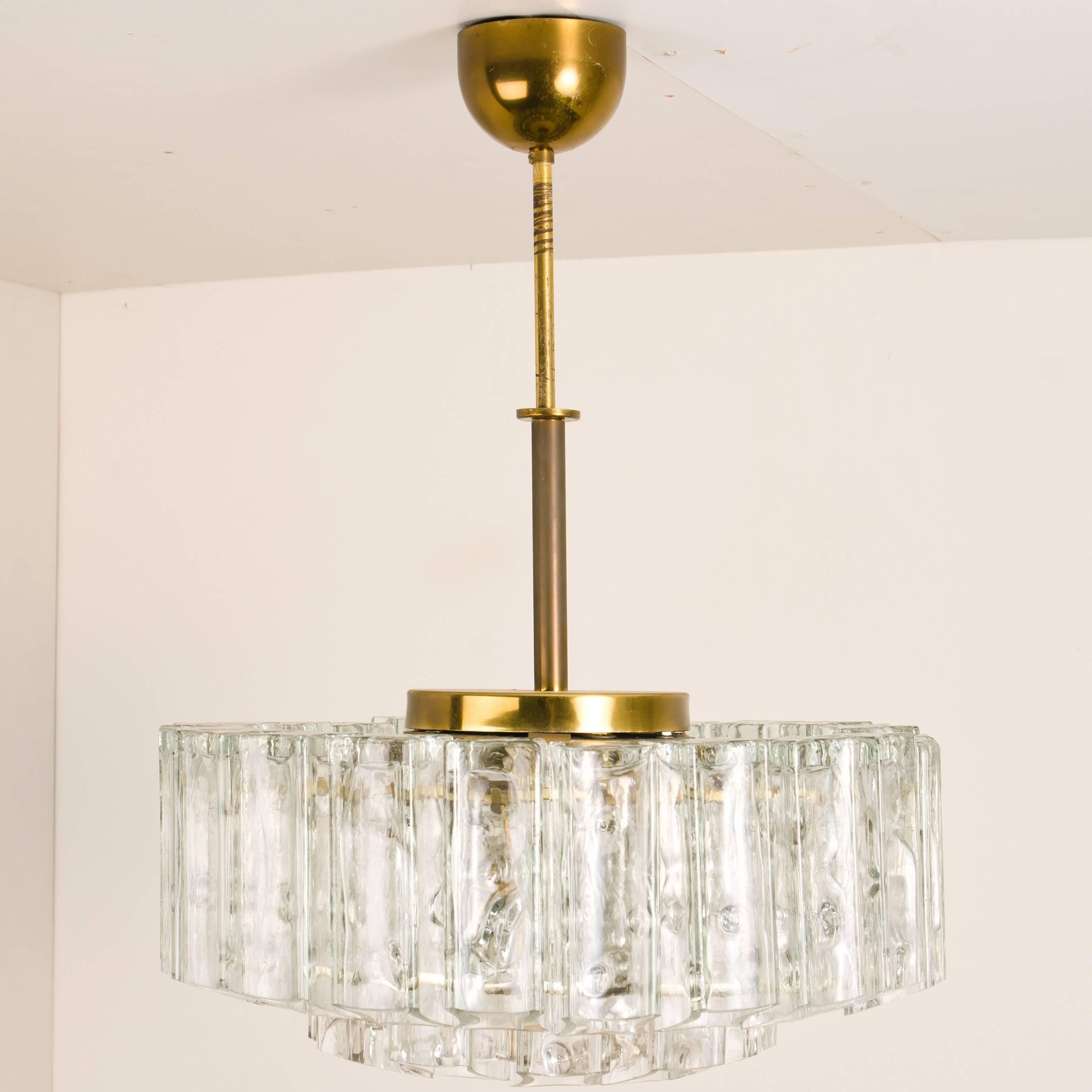 Chandelier Glass and Brass J.T. Kalmar, 1960 In Good Condition In Rijssen, NL