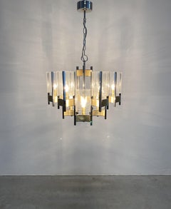 Lámpara de Cristal Níquel Latón de Gaetano Sciolari, Italia Mediados de Siglo