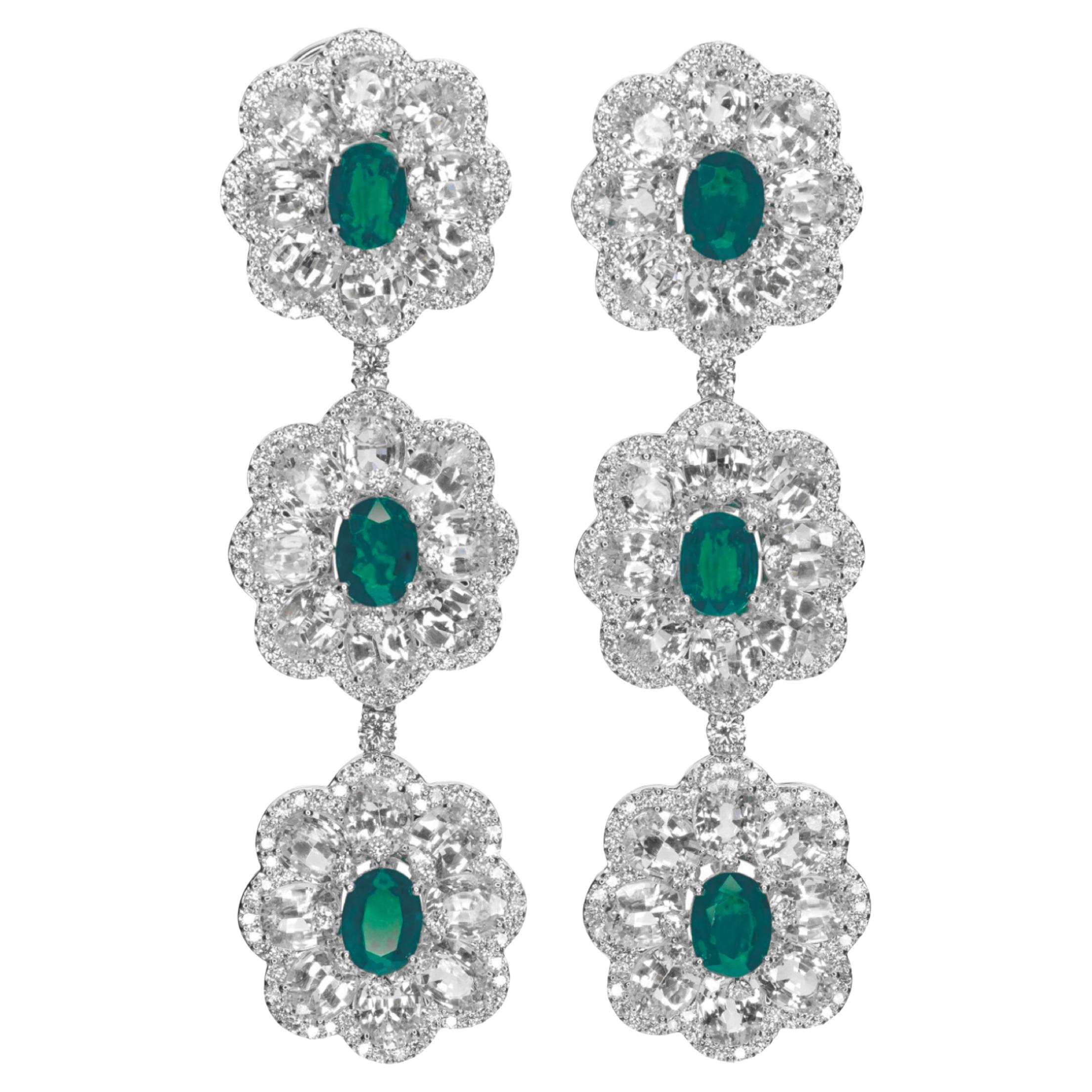Pendientes de diamantes talla rosa esmeralda verde Chandelier