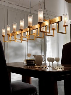 Chandelier Brass Golden Crystal Glass Hand Engraved Hand Cut Italy