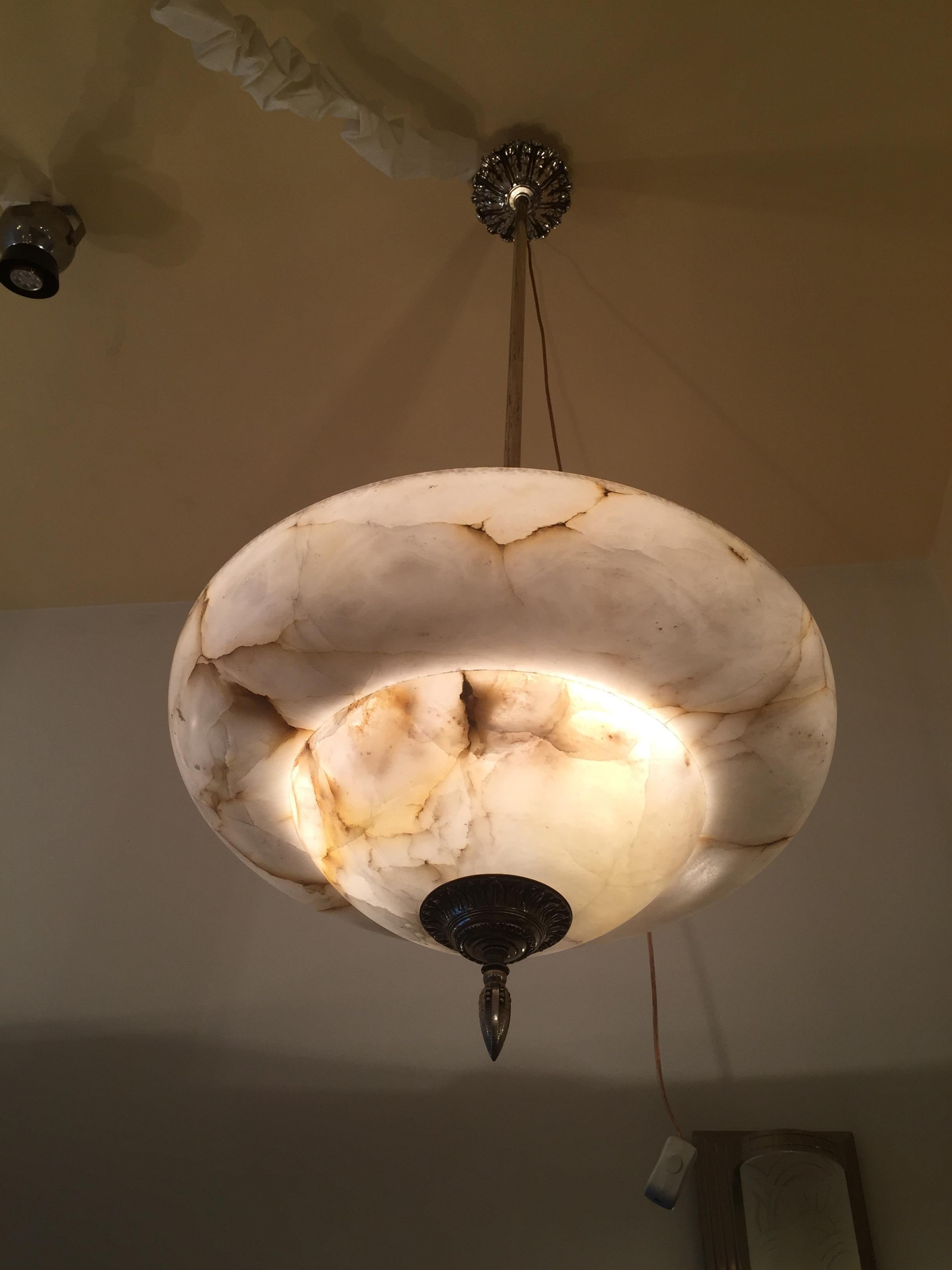 Early 20th Century Chandelier in Alabaster and Silver Plated Bronze, Style: Art Deco, Year: 1920 For Sale