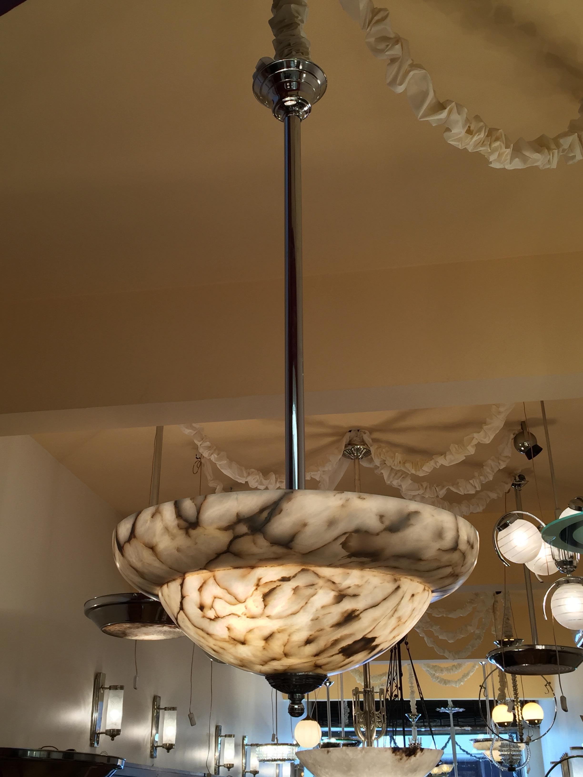 French Chandelier in Alabaster and chrome, Style: Art Deco , year: 1920 For Sale