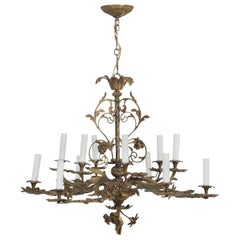 Chandelier in an Organic Leaf Motif, Made of Solid Brass and Very Heavy