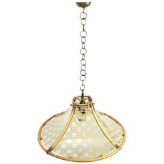 Vintage Chandelier in Bamboo, Glass and Rattan, Metal Pendant, Italy, 1960s