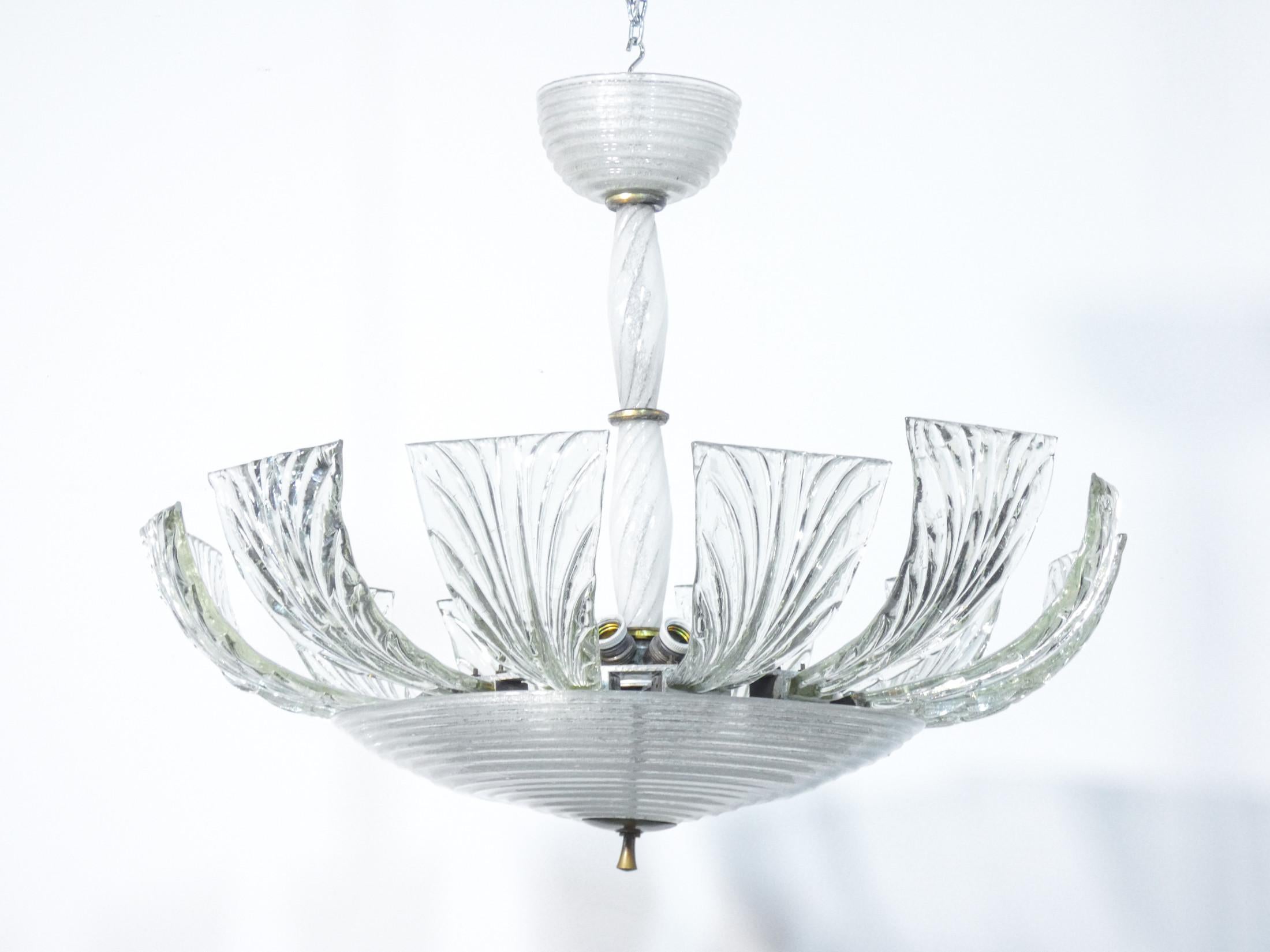 Chandelier in Blown Glass, Design by Barovier & Toso, Murano, 1940s 5