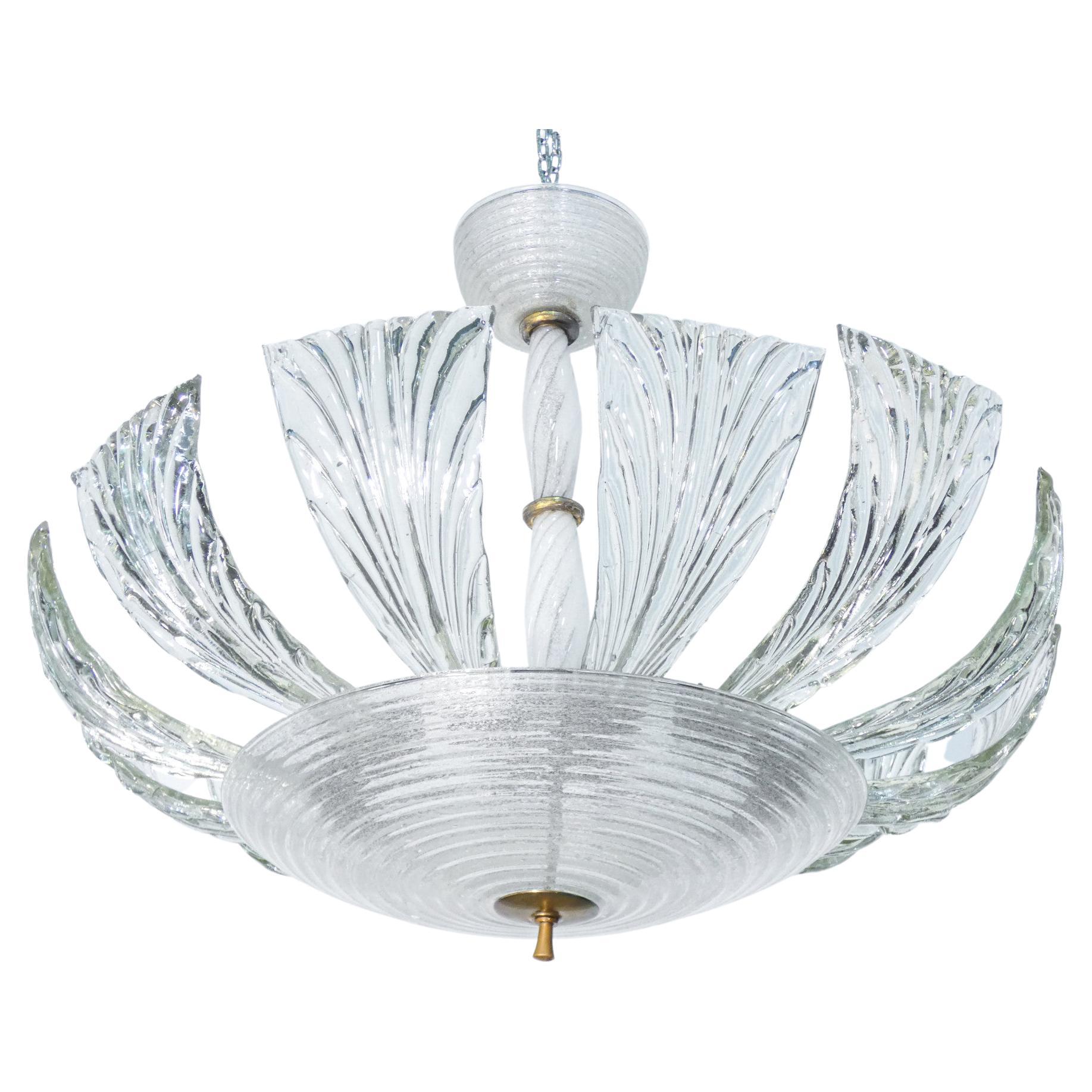 Chandelier in Blown Glass, Design by Barovier & Toso, Murano, 1940s