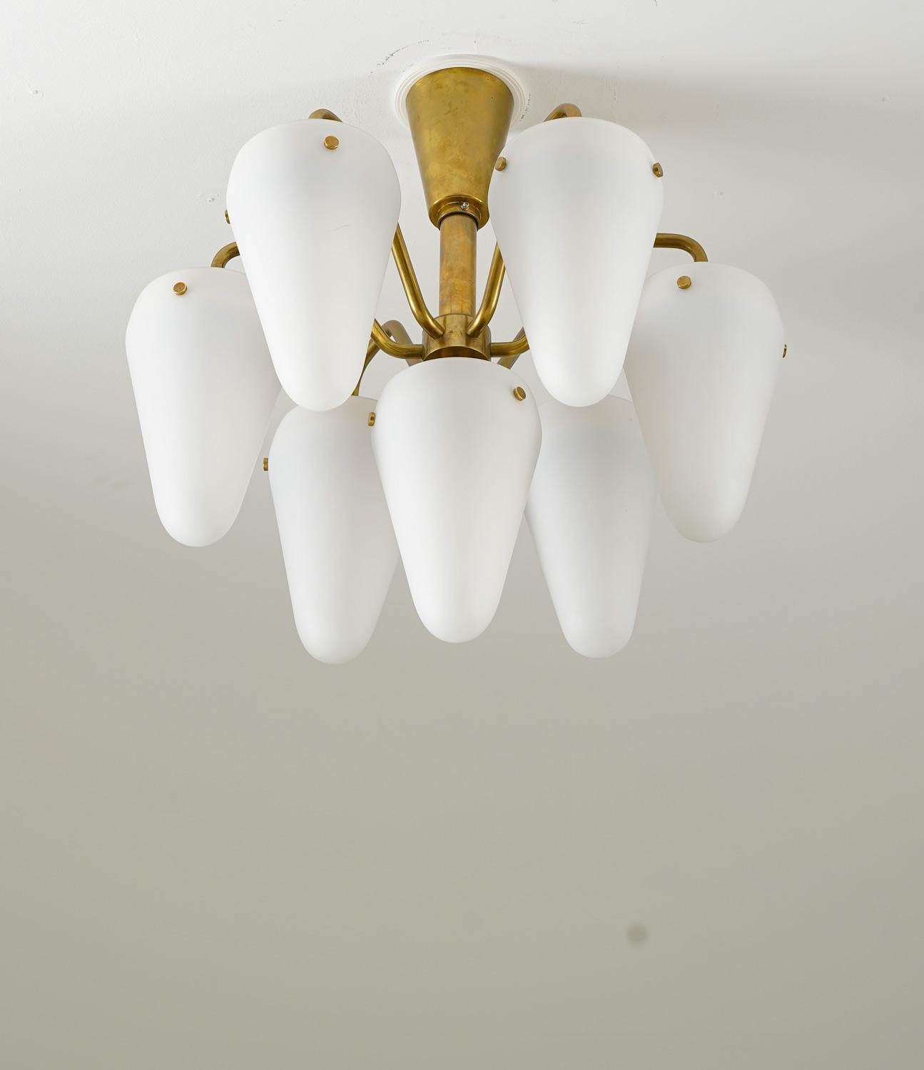 Swedish Chandelier in Brass and Glass by Hans-Agne Jakobsson