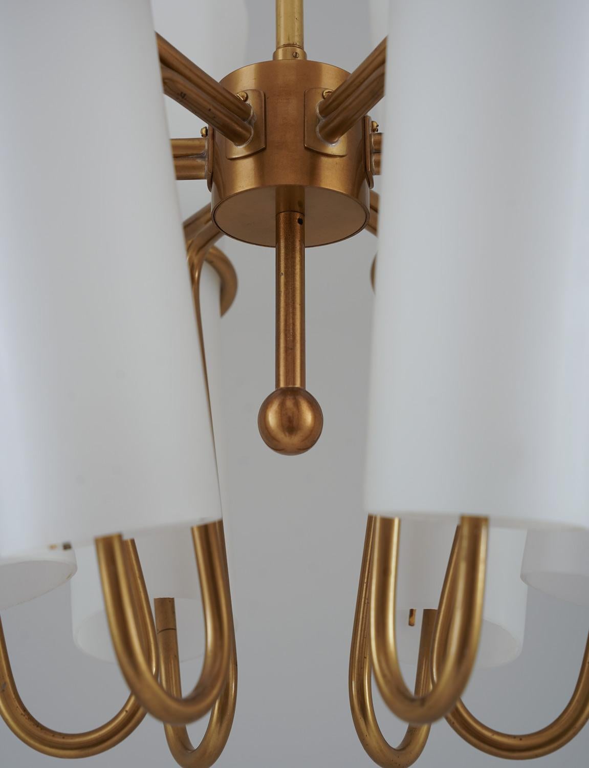 Chandelier in Brass and Opaline Glass by Hans-Agne Jakobsson For Sale 5