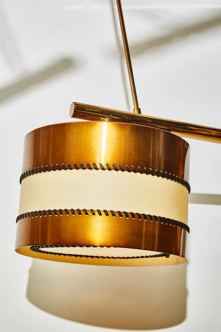 Modern Chandelier in Brass and Parchment by Diego Mardegan for Glustin Luminaires For Sale