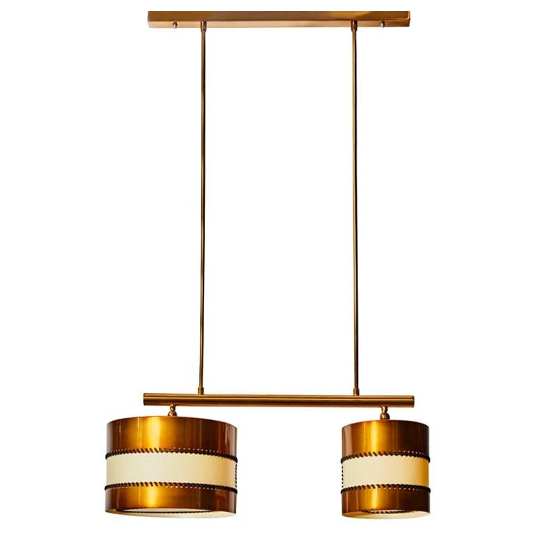 Chandelier in Brass and Parchment by Diego Mardegan for Glustin Luminaires