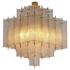 Chandelier in Brass and Structured Glass