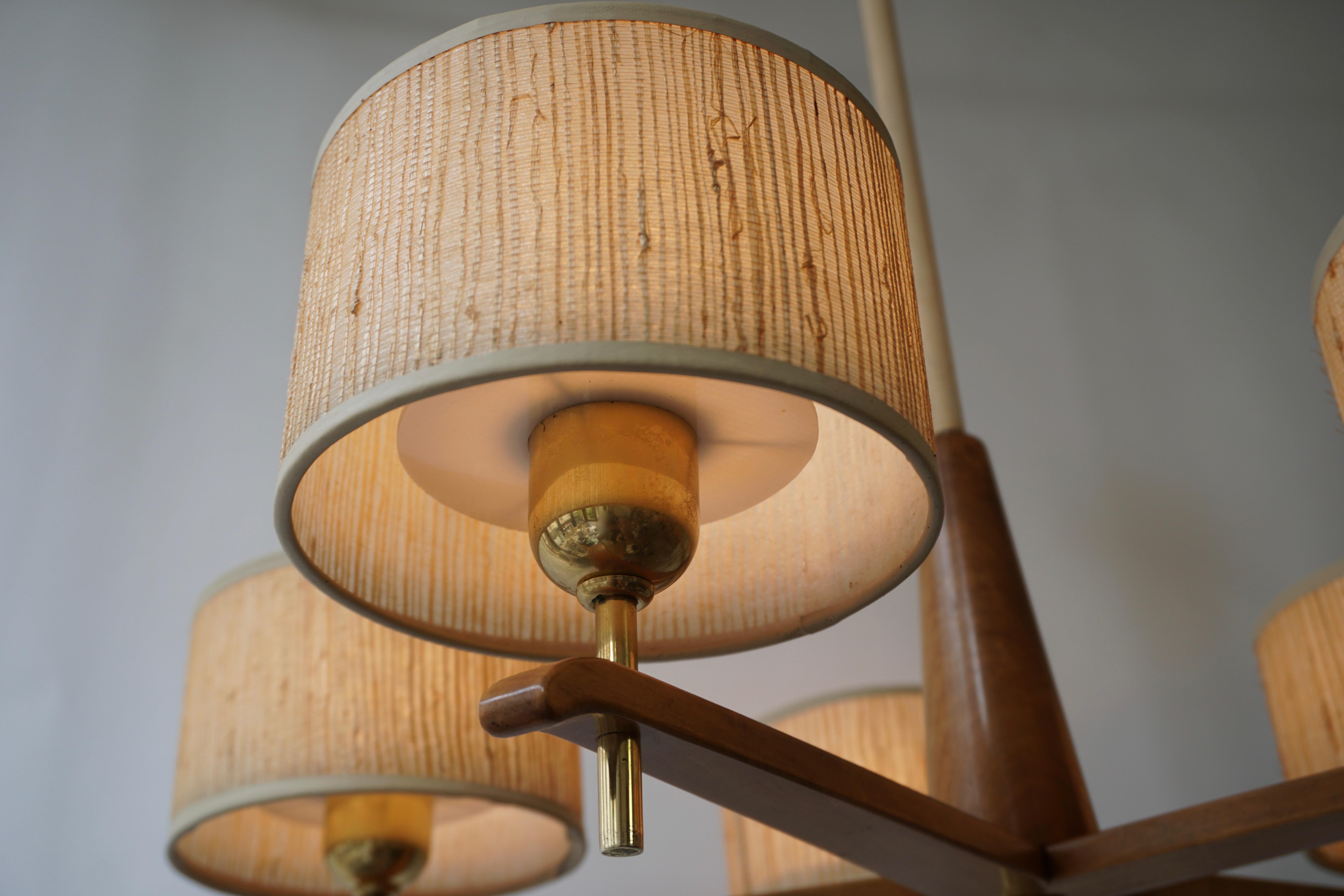 Chandelier in Brass and Wood, Denmark, 1950s 1