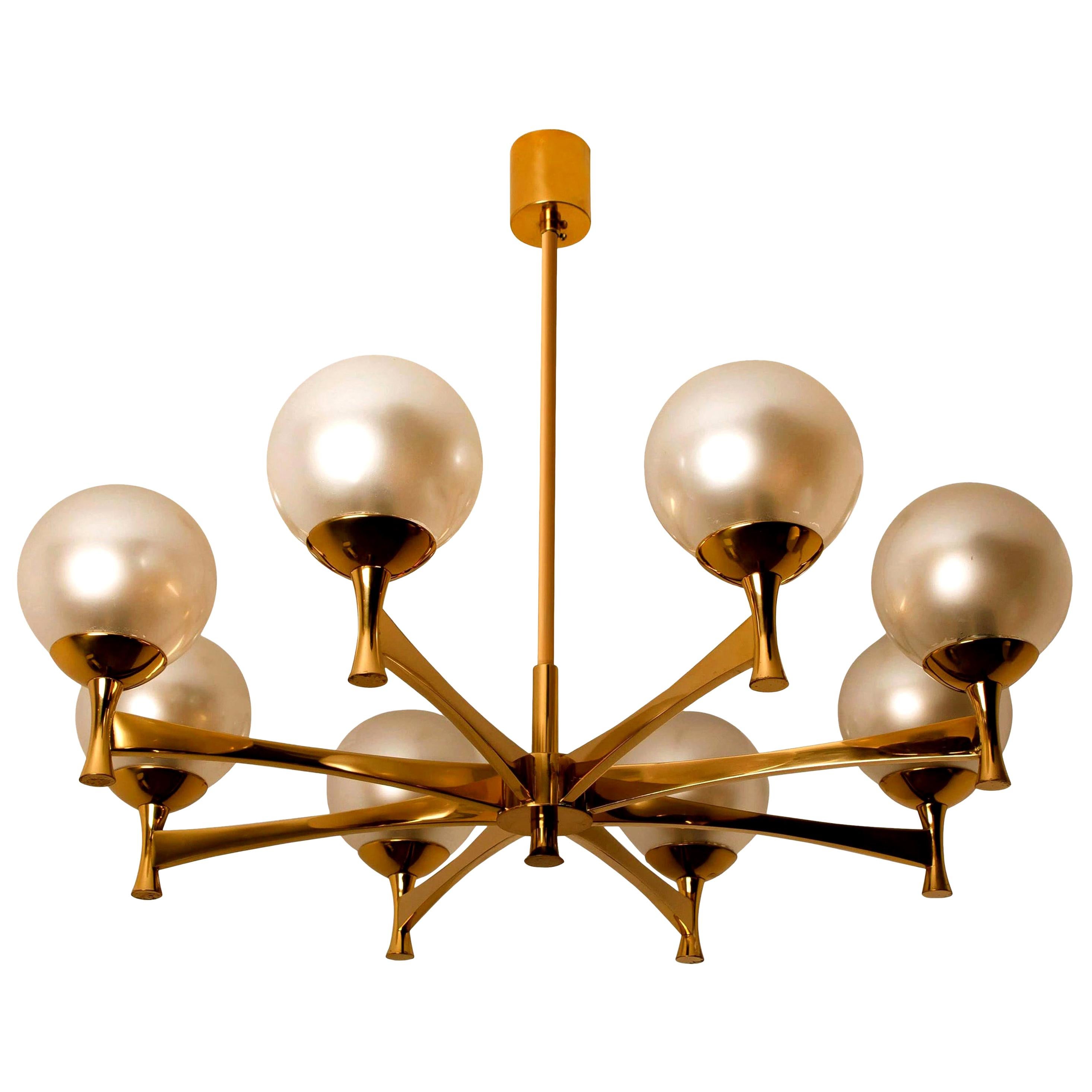 Chandelier in Brass with Opaline Brass in the Style of Sciolari