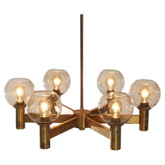 Vintage Chandelier in Brass with Smoked Glass Shades 