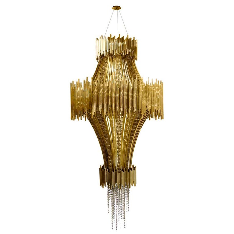 Chandelier in Brass with Swarovski Crystal For Sale at 1stDibs