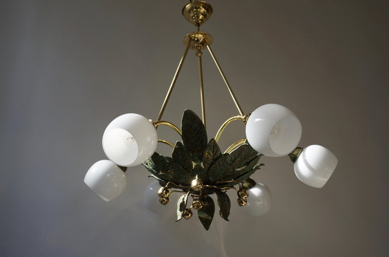 Chandelier in Bronze and Brass with Glass Shades For Sale 2