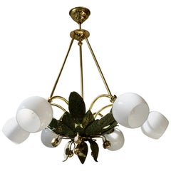 Chandelier in Bronze and Brass with Glass Shades