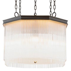 Chandelier in Bronze Finish Metal and Clear Glass, Art Deco Contemporary Style
