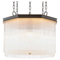 Chandelier in Bronze Finish Metal and Clear Glass, Art Deco Contemporary Style