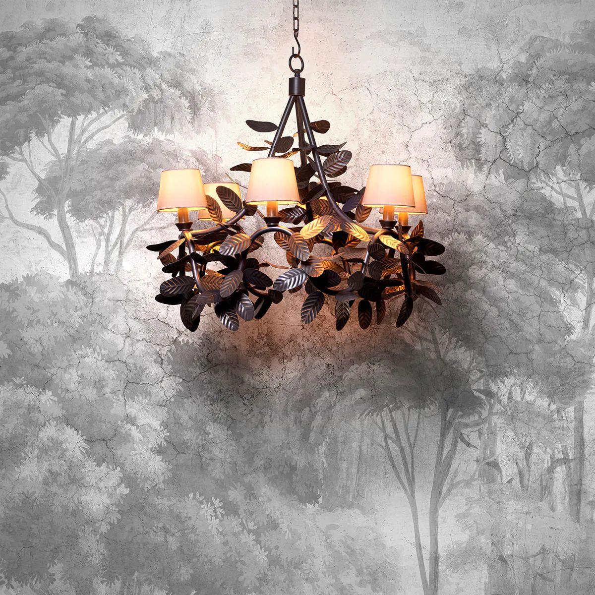 Modern Chandelier in Bronze Finish with Sculpted Leaves For Sale
