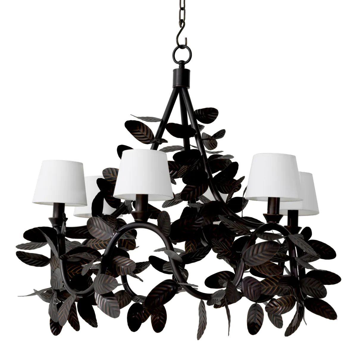 French Chandelier in Bronze Finish with Sculpted Leaves For Sale