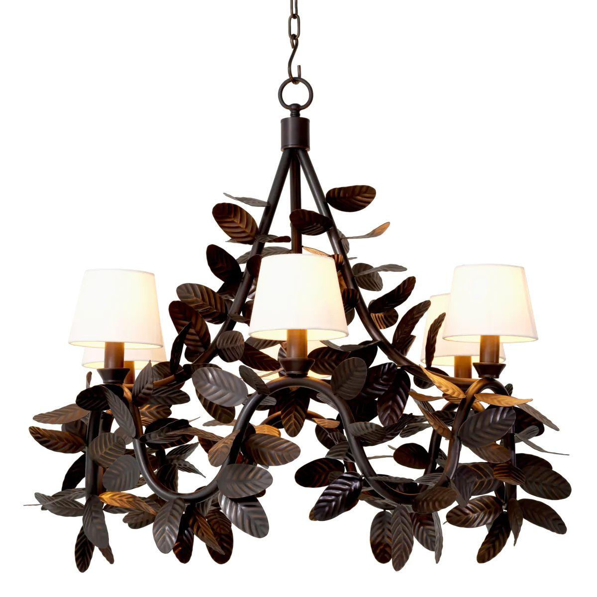 Chandelier in Bronze Finish with Sculpted Leaves In New Condition For Sale In Saint-Ouen, FR